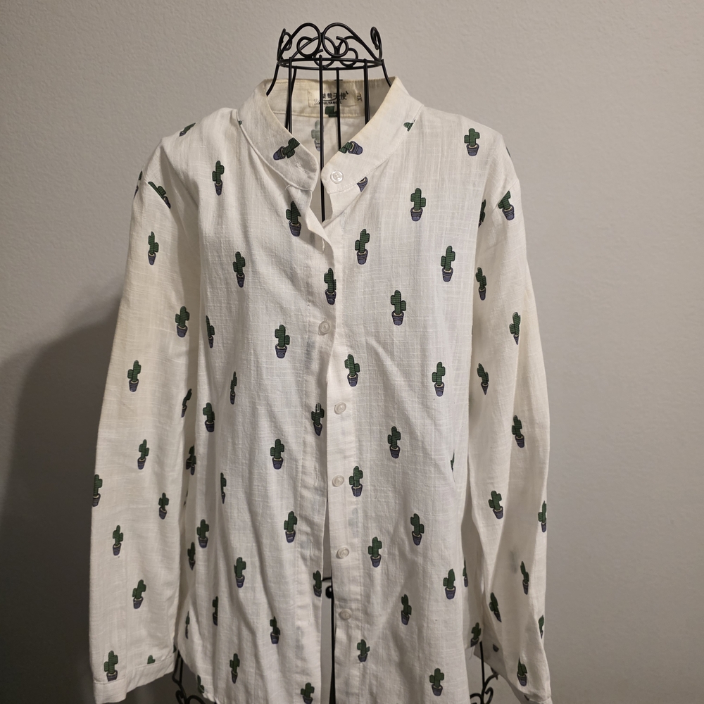 Cactus Print Button-Up Shirt